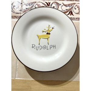 4 Pottery Barn Reindeer Salad/Dessert/Lunch Plates Platinum Rim 8.5"
